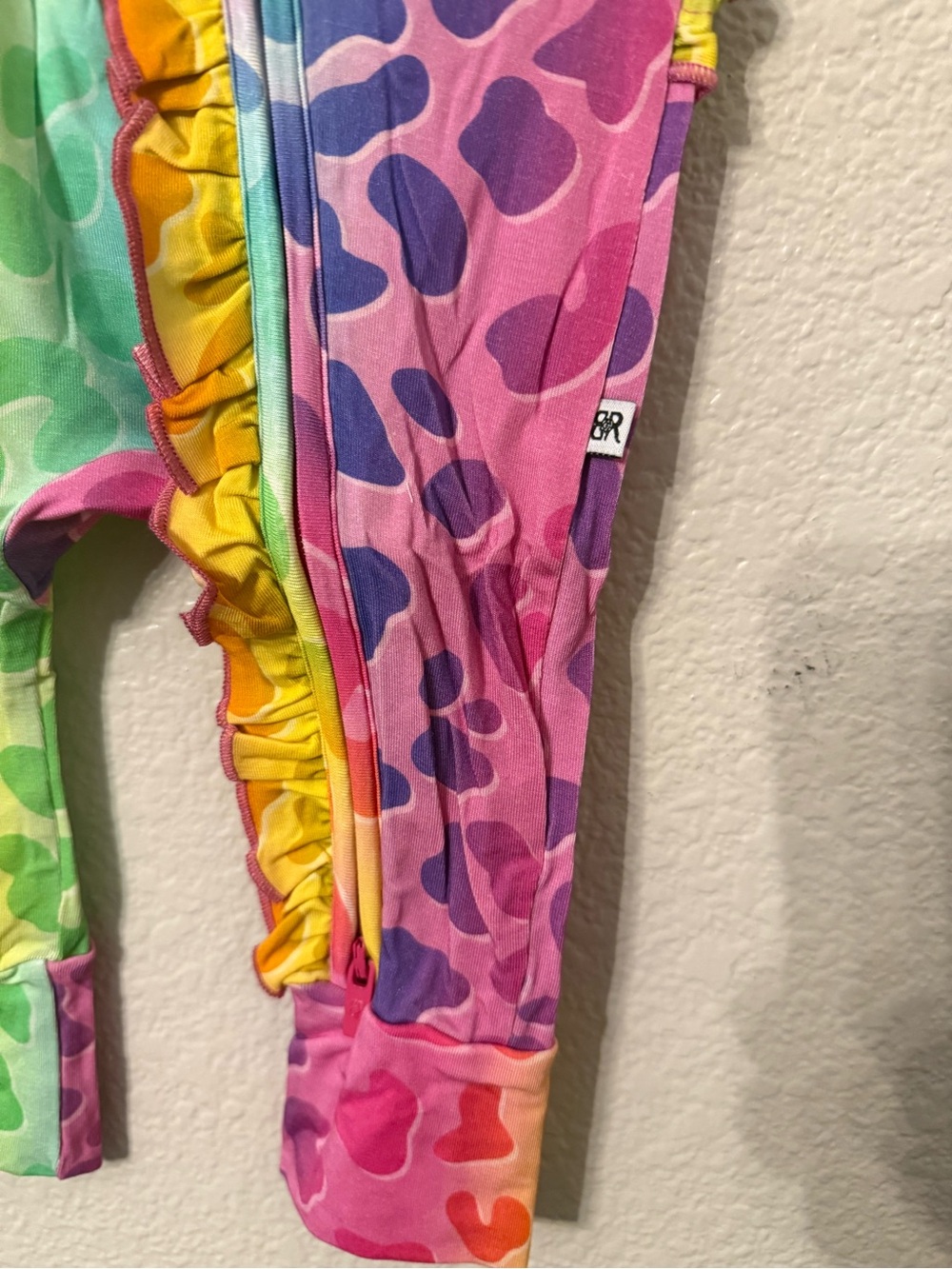 Rainbow Ruffle One-Piece Footie by RML & ROSES - Multicolor - Picture 2 of 4